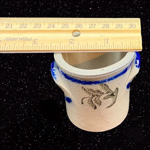 Vintage Salt Glaze Miniature Crock Vase Pottery German Gray Cobalt Blue 2.25”T - Picture 12 of 12